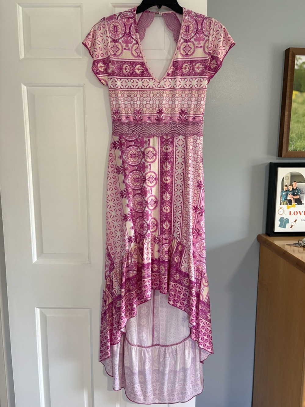 VENUS Pink Patterned High-Low Maxi Dress